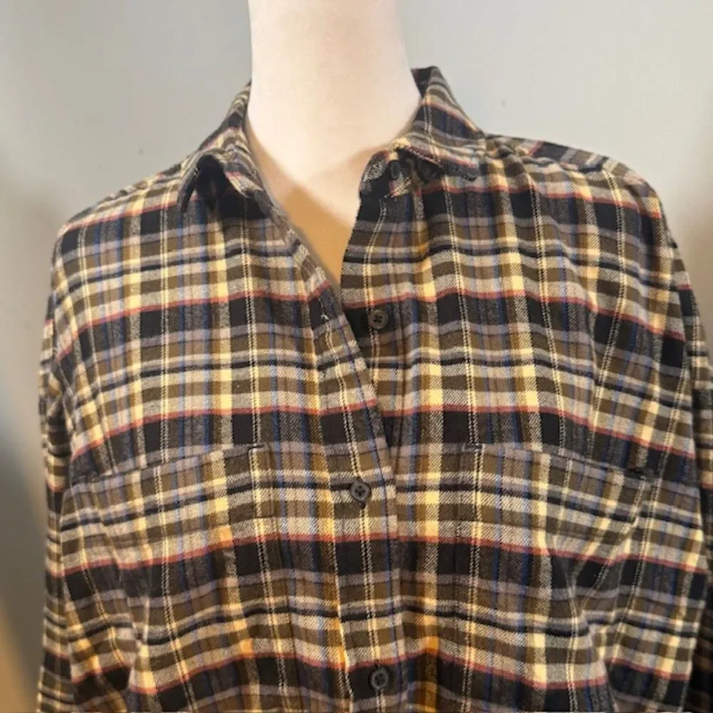 NWT Everlane The Boxy Flannel Shirt Small Multi Plaid Brown Cabincore - Picture 4 of 10